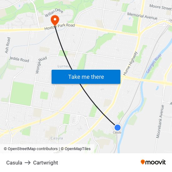 Casula to Cartwright map