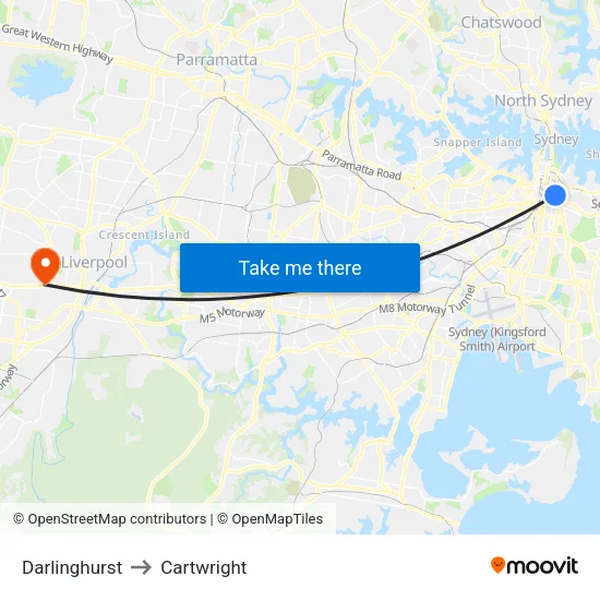 Darlinghurst to Cartwright map