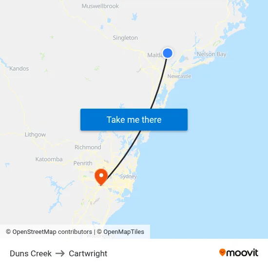 Duns Creek to Cartwright map
