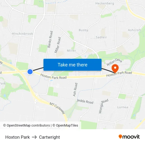 Hoxton Park to Cartwright map