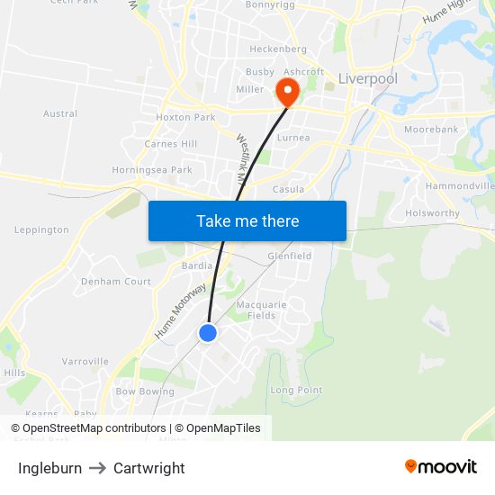 Ingleburn to Cartwright map