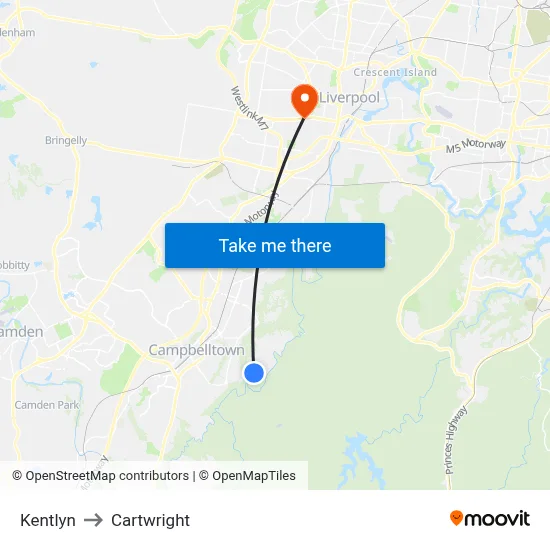 Kentlyn to Cartwright map