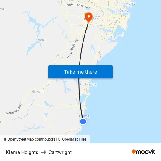 Kiama Heights to Cartwright map