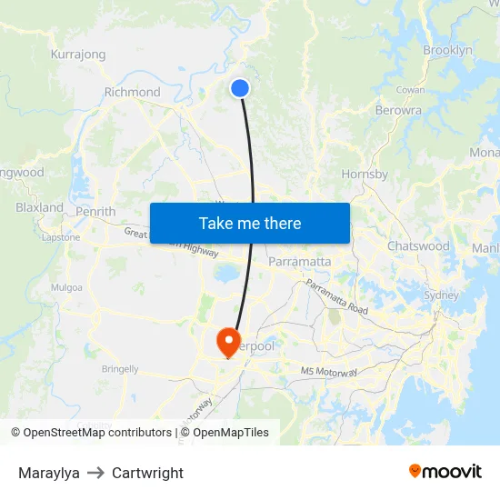 Maraylya to Cartwright map