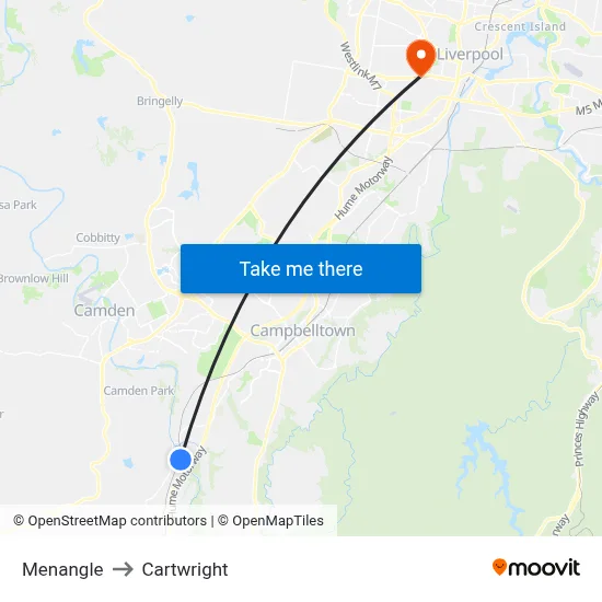 Menangle to Cartwright map