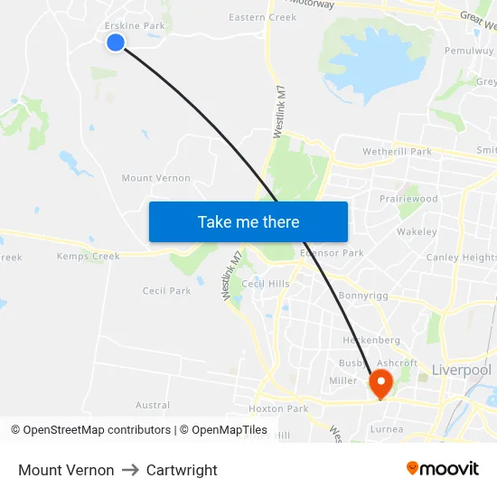 Mount Vernon to Cartwright map