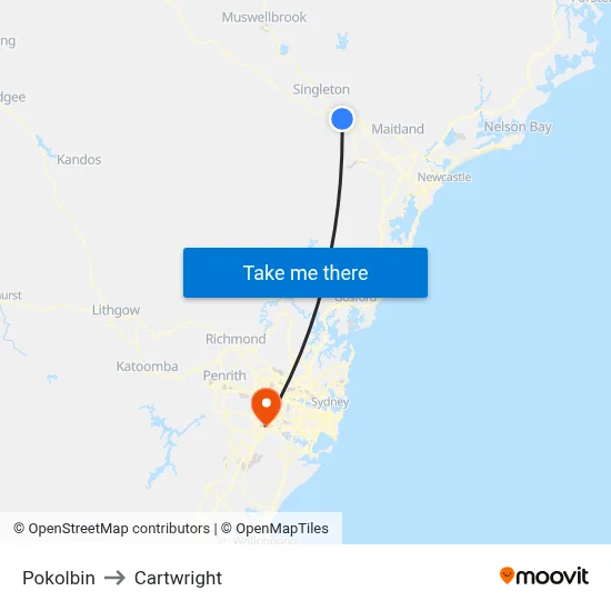 Pokolbin to Cartwright map