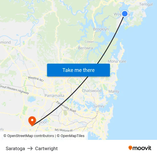 Saratoga to Cartwright map