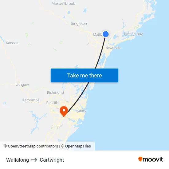 Wallalong to Cartwright map