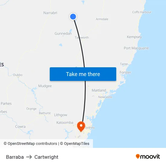 Barraba to Cartwright map