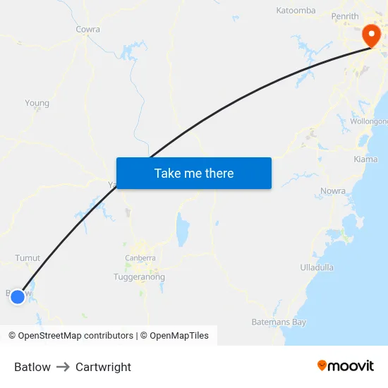 Batlow to Cartwright map