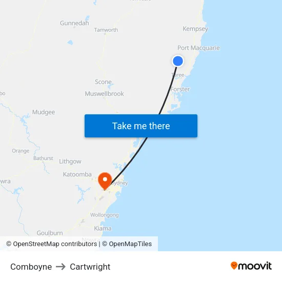 Comboyne to Cartwright map