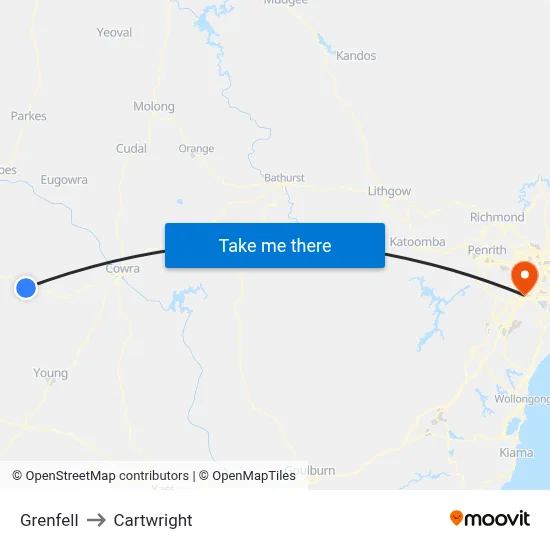 Grenfell to Cartwright map