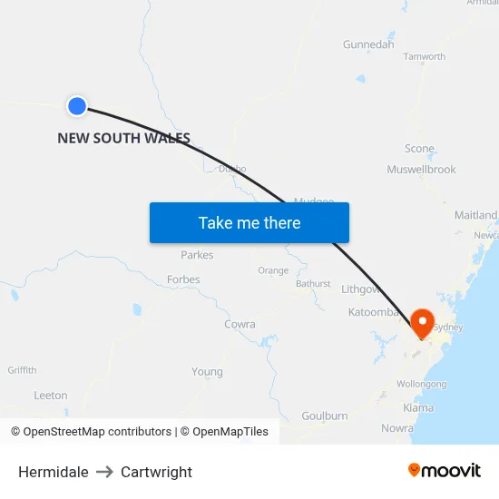 Hermidale to Cartwright map