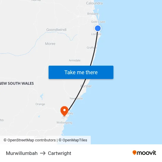 Murwillumbah to Cartwright map