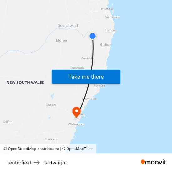 Tenterfield to Cartwright map