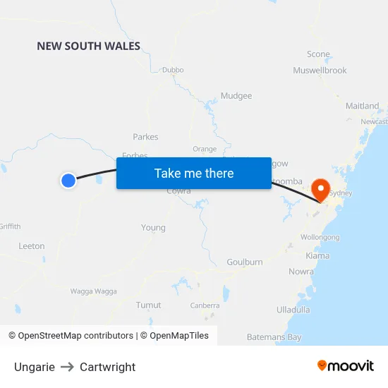 Ungarie to Cartwright map