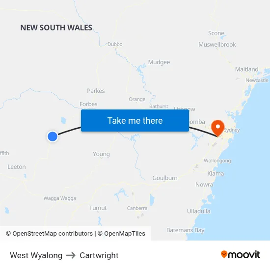 West Wyalong to Cartwright map