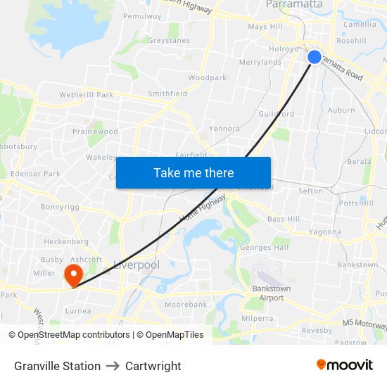 Granville Station to Cartwright map