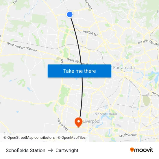Schofields Station to Cartwright map
