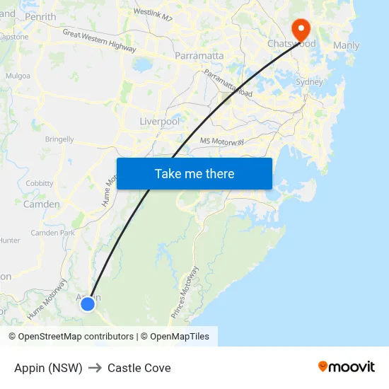 Appin (NSW) to Castle Cove map