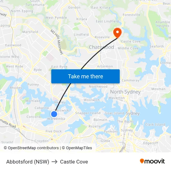 Abbotsford (NSW) to Castle Cove map