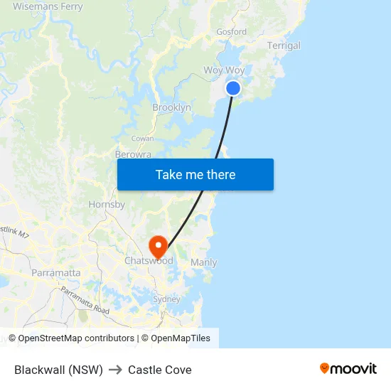 Blackwall (NSW) to Castle Cove map