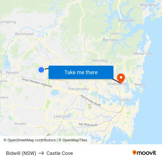 Bidwill (NSW) to Castle Cove map