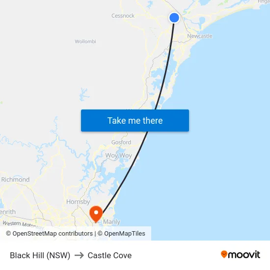 Black Hill (NSW) to Castle Cove map