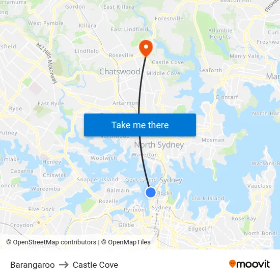Barangaroo to Castle Cove map