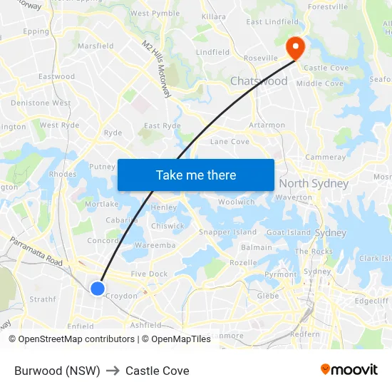 Burwood (NSW) to Castle Cove map