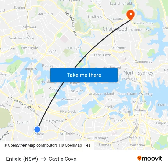 Enfield (NSW) to Castle Cove map