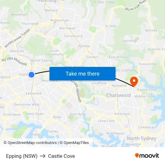 Epping (NSW) to Castle Cove map