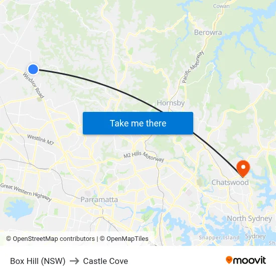 Box Hill (NSW) to Castle Cove map