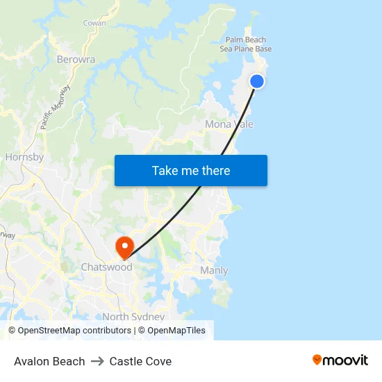 Avalon Beach to Castle Cove map