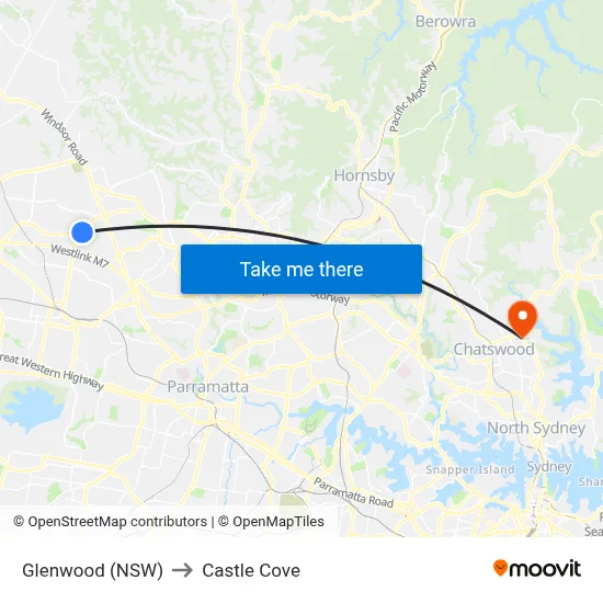 Glenwood (NSW) to Castle Cove map