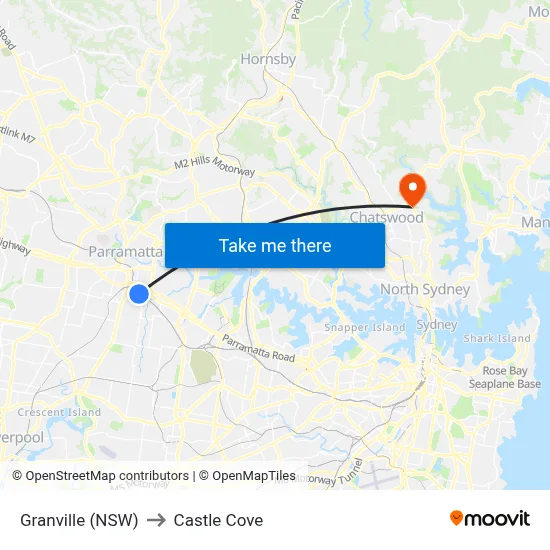 Granville (NSW) to Castle Cove map