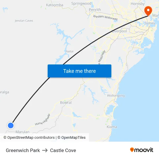 Greenwich Park to Castle Cove map