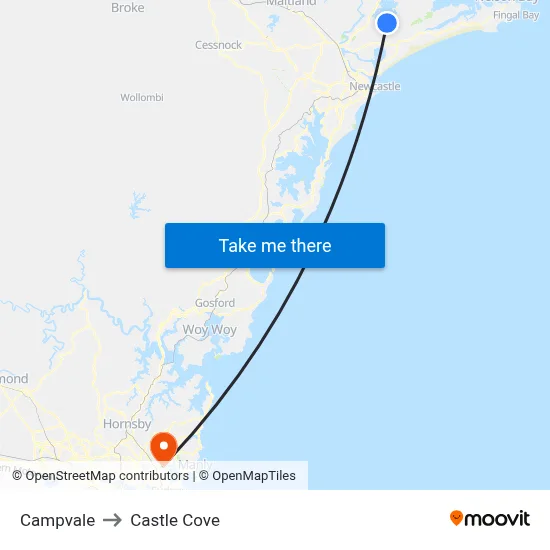 Campvale to Castle Cove map