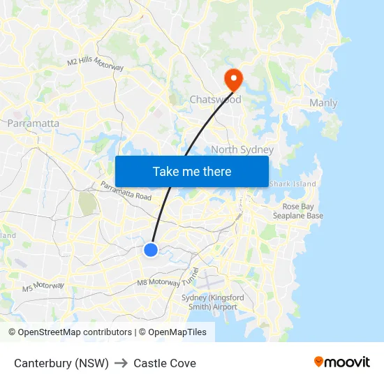 Canterbury (NSW) to Castle Cove map