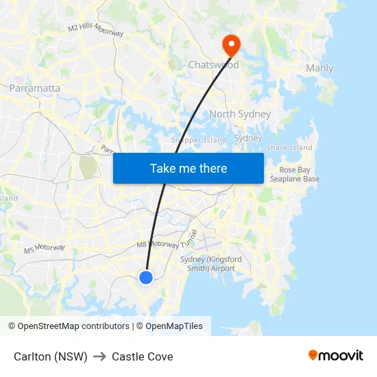 Carlton (NSW) to Castle Cove map