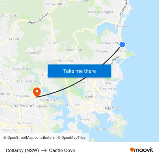Collaroy (NSW) to Castle Cove map