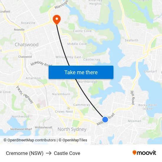 Cremorne (NSW) to Castle Cove map