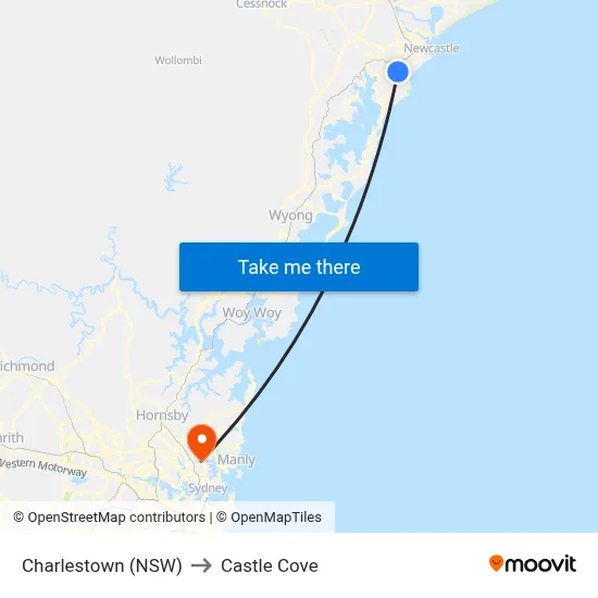 Charlestown (NSW) to Castle Cove map