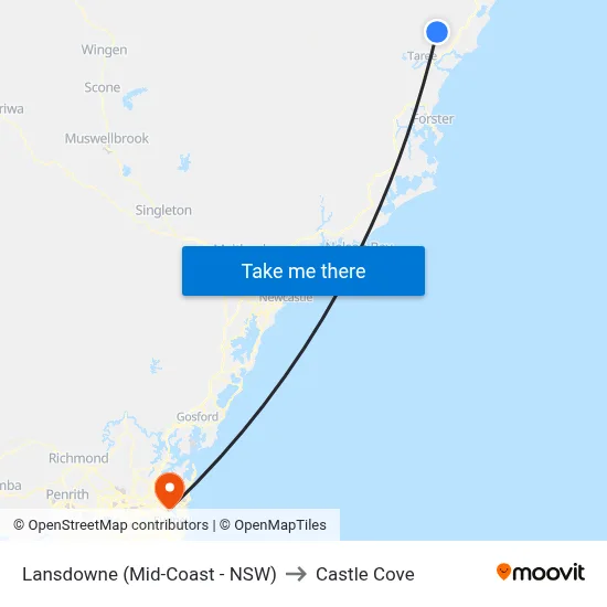 Lansdowne (Mid-Coast - NSW) to Castle Cove map