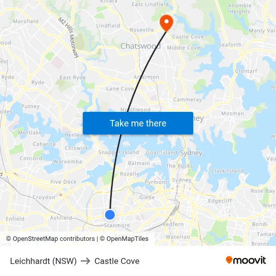 Leichhardt (NSW) to Castle Cove map