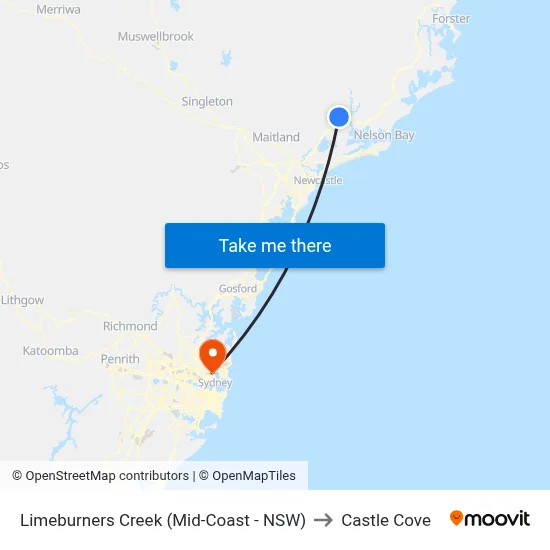 Limeburners Creek (Mid-Coast - NSW) to Castle Cove map