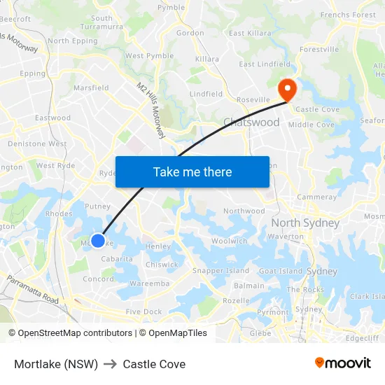 Mortlake (NSW) to Castle Cove map