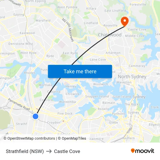 Strathfield (NSW) to Castle Cove map