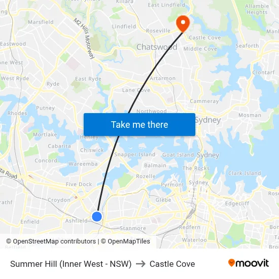 Summer Hill (Inner West - NSW) to Castle Cove map
